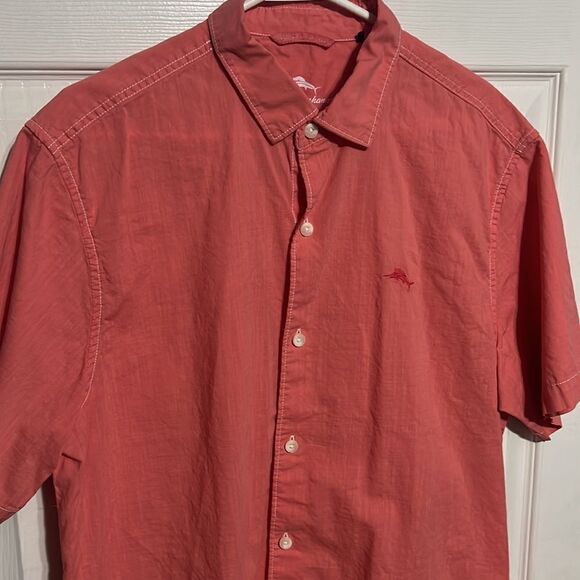 🔥🔥 Tommy Bahama Cotton Salmon Button Down Short Sleeve Beachy Shirt - PERFECT - Picture 2 of 11